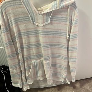 White,pink and blue hoodie. Towel material. Brand new with tags.